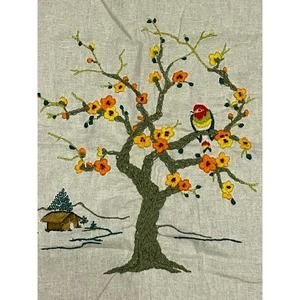 Vintage Crewel Spinnerin #882 Embroidery Kit Bird, Tree , Building